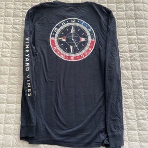 Vineyard Vines Shirt Mens 2XL Blue Long Sleeve Compass Graphic Tee Nautical READ